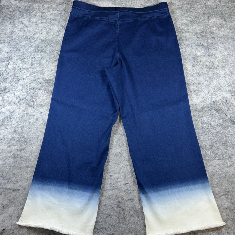 Susan Graver Wide-Leg Jeans‎ Women's 18W Blue Dip-Dye Soft Stretch Pull-On Artsy